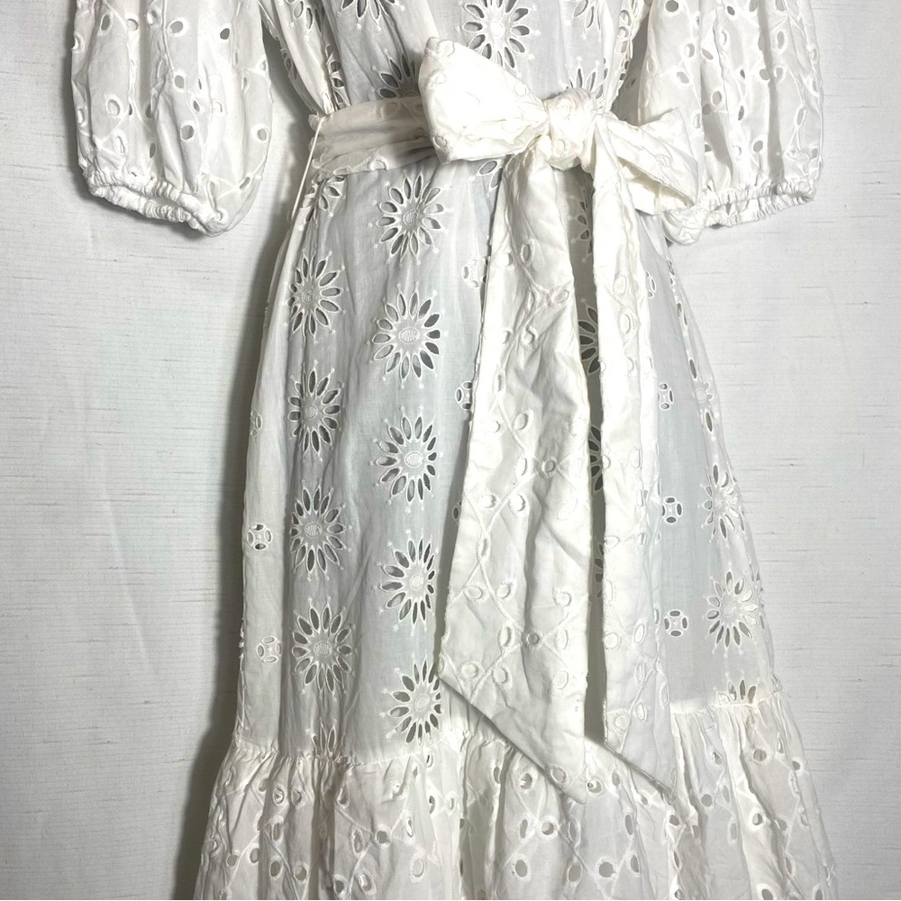ZARA BELTED EMBROIDERED MIDI DRESS OYSTER WHITE SIZE S - Picture 10 of 15